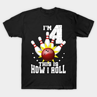 Bowling 4th Birthday Bday Party Kids 4 years Old Bowler T-Shirt